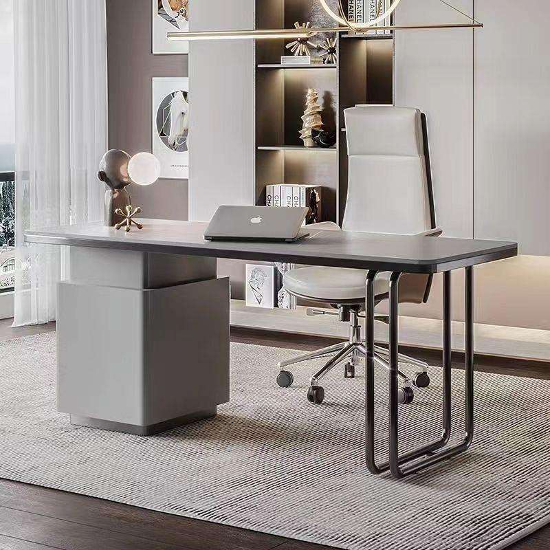 意式极简书桌轻奢现代简约岩板电脑桌家用2024新款办公桌椅组合桌