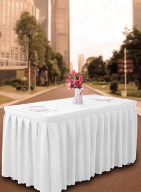 活动折叠桌简易桌长方形快餐桌会议桌套桌盖布桌裙桌罩桌布白色c^