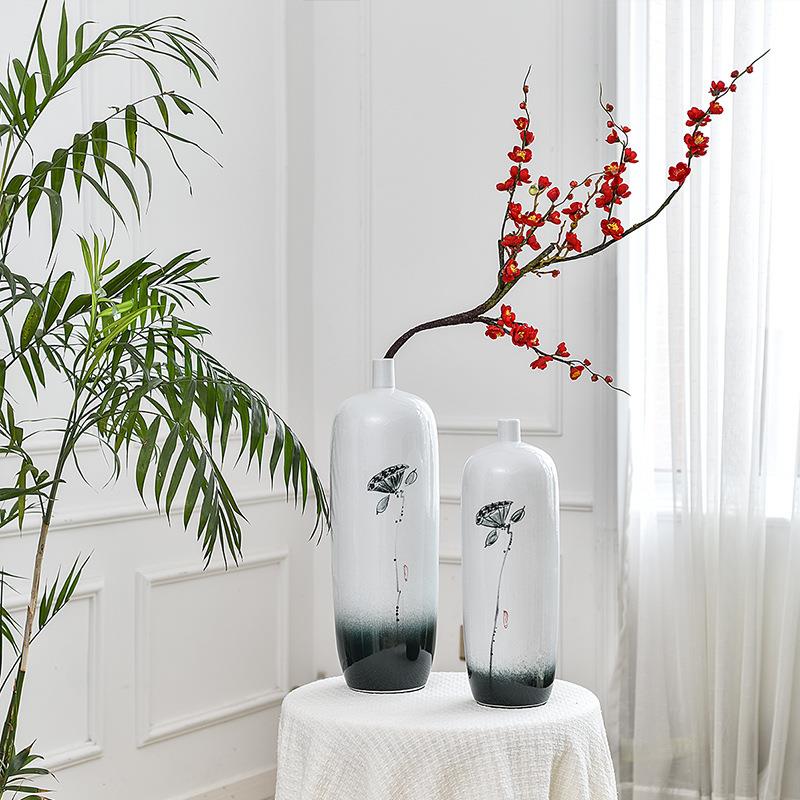 陶瓷新中式莲蓬装饰花瓶落地大插花瓶摆件样板房工艺品