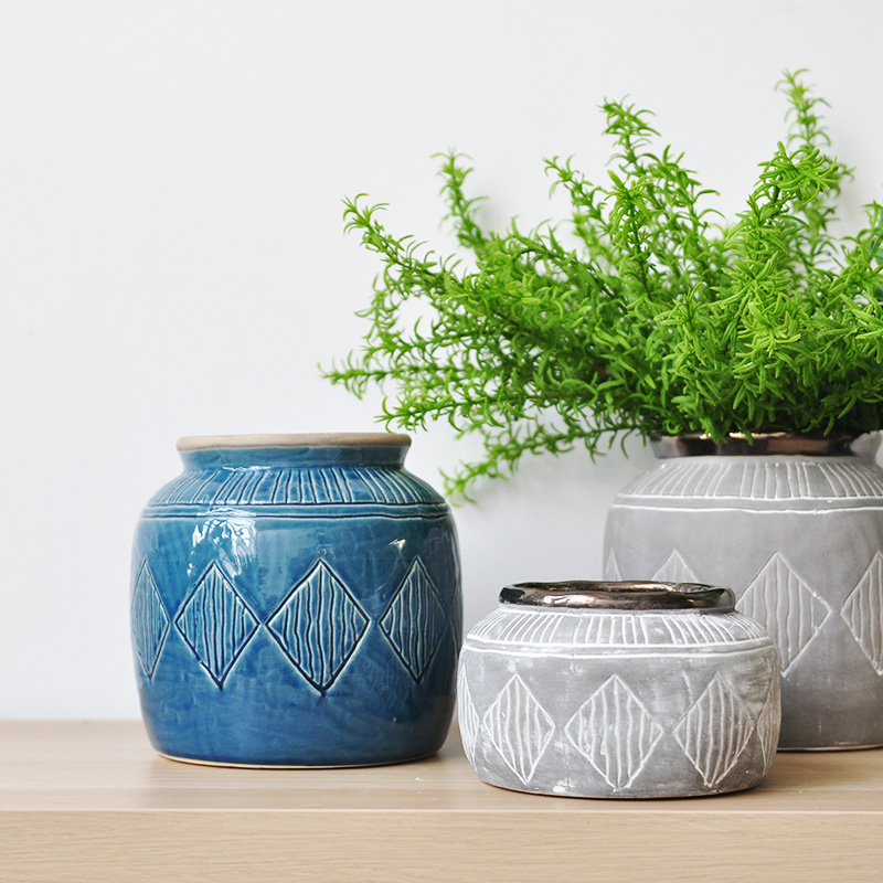 包邮 陶瓷花瓶花k器质朴风格复古花盆灰 水培瓶桌面装饰摆件D307