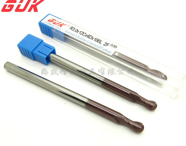 德国GUaK 加长钨钢刀 R3*100L 球形合金立铣刀 硬质球头精铣刀 正