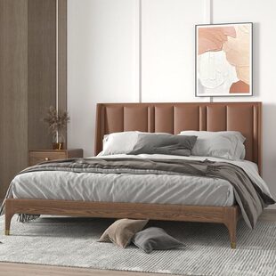 北欧实木床带软包现代简约1.8主卧大床高脚意式极简真皮双人婚床