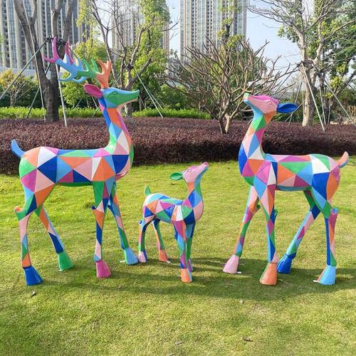 户外玻璃钢几何梅花鹿雕塑抽象庭院花园草坪装饰摆件园林景观小品