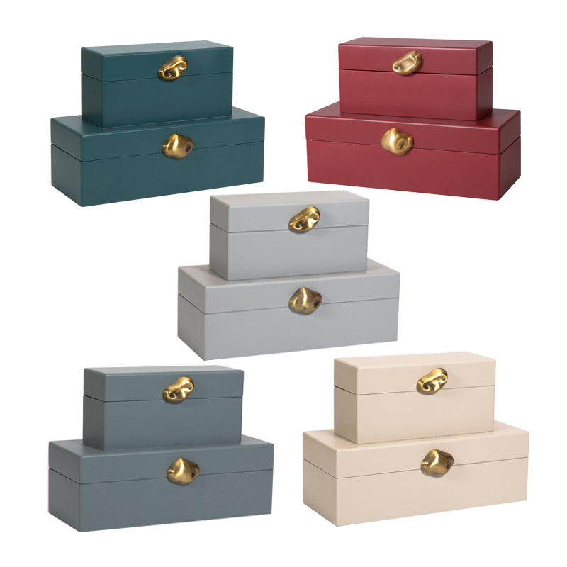 现代新中式木质漆器金属扣装饰盒C摆件样板间书房卧室收纳盒首饰