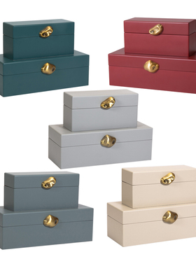 现代新中式木质漆器金属扣装饰盒C摆件样板间书房卧室收纳盒首饰