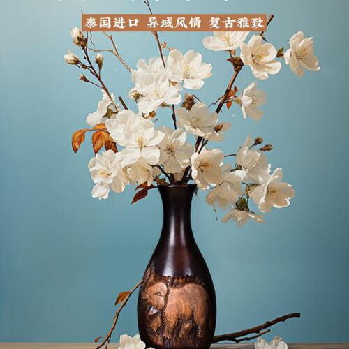 中式复古客厅实木干花花瓶摆件茶室茶桌插花木头创意装饰品摆设