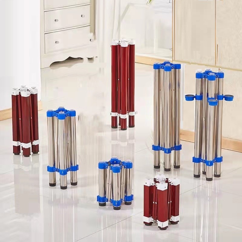 桌腿支架不锈钢桌脚玻璃圆桌架子可伸缩折N叠桌腿铁艺餐桌长方形