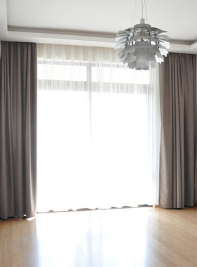 北欧简约现代棉h麻风格纯色落地遮光窗帘布定制客厅卧室飘窗梵初
