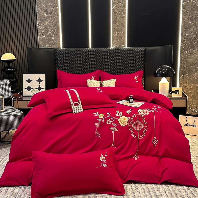 新款轻奢刺绣被套四件套磨毛绣花被罩床单4件套简约双人床上用品