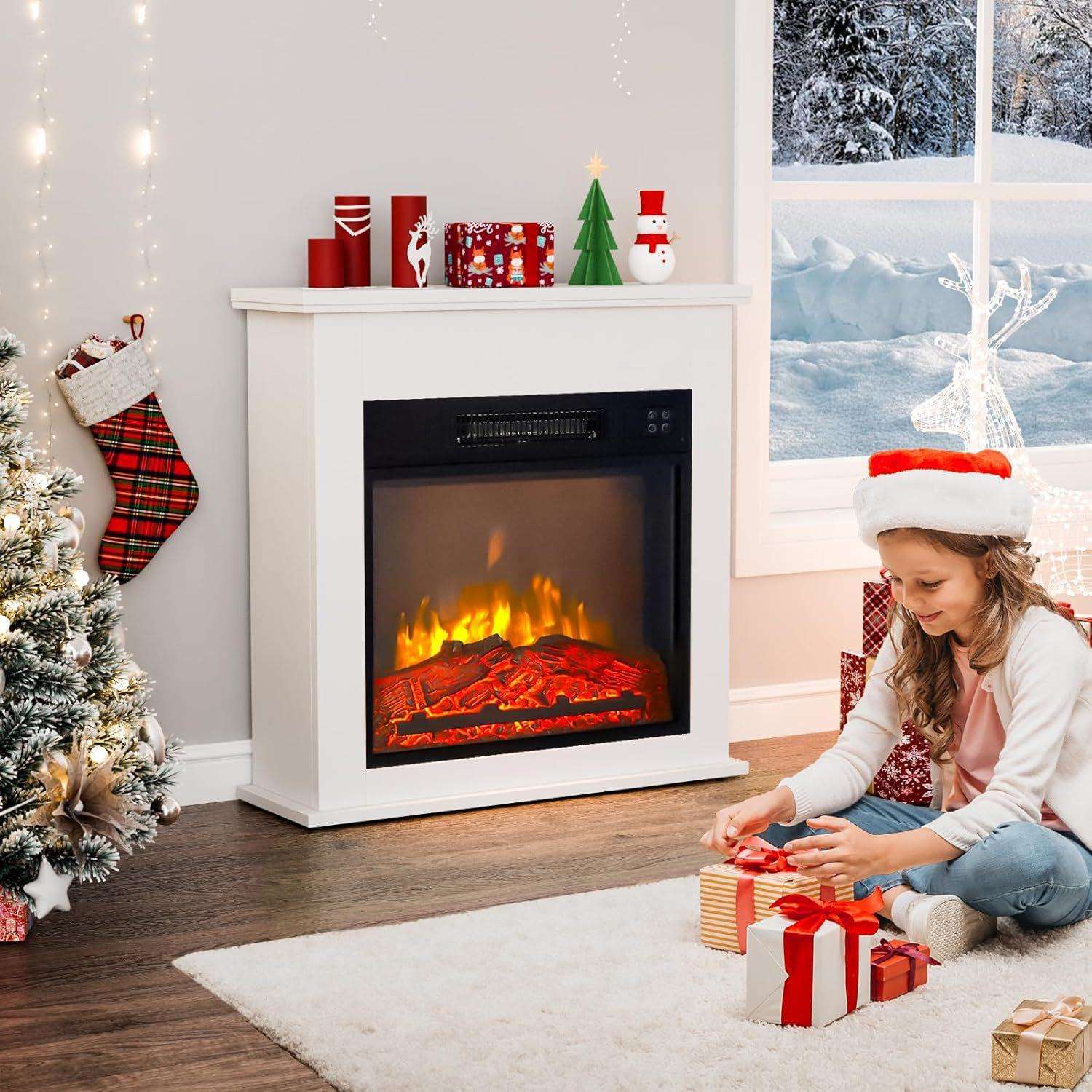 跨境边柜电壁炉家用装饰落地奶油风电视柜法式壁炉架壁炉取暖器