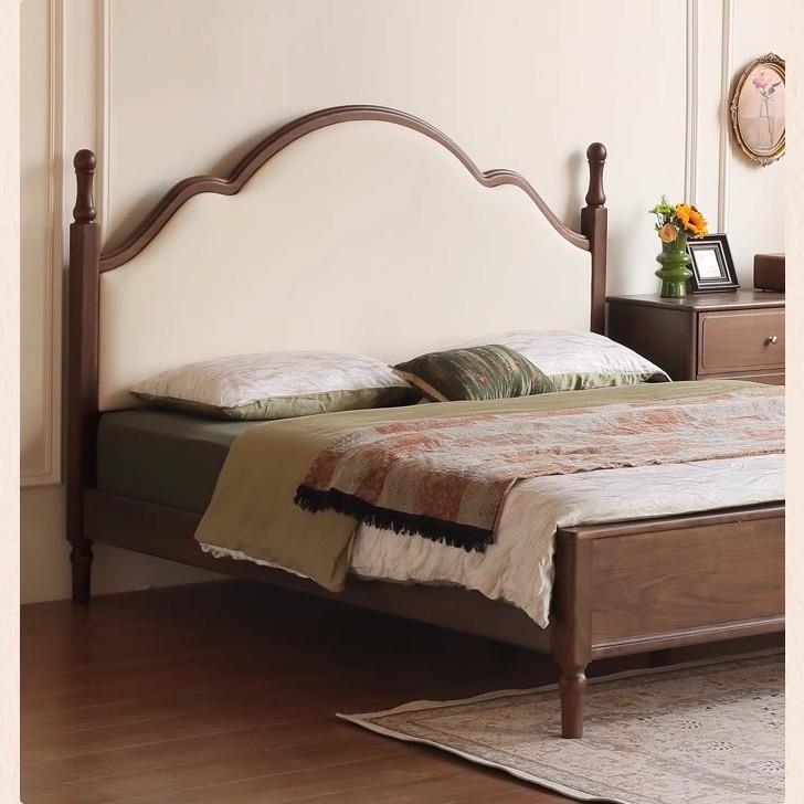 实木床美式软靠床1米8双人床卧室黑胡桃木家用复古大床