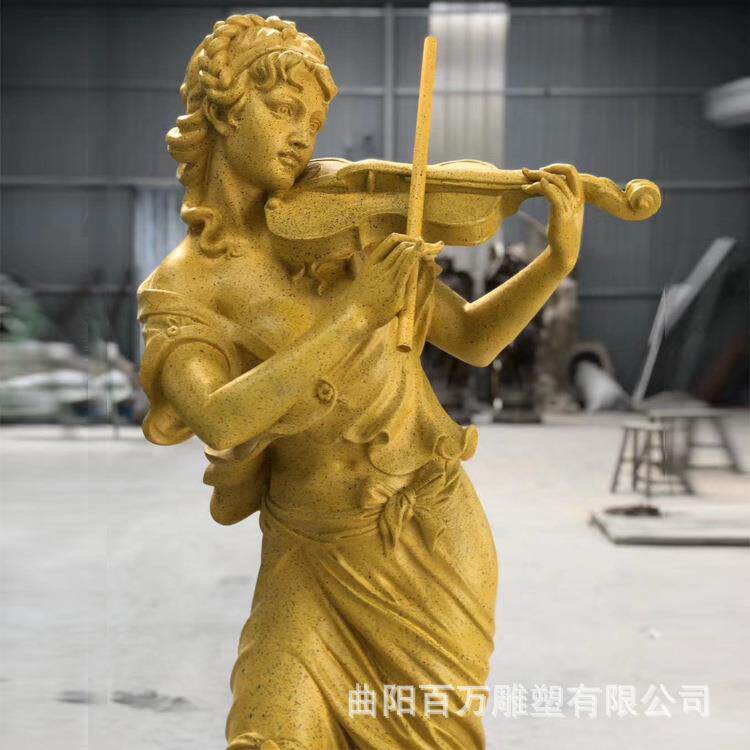 玻璃钢仿石材西方人物雕塑 西方美女拉小提琴雕塑现货