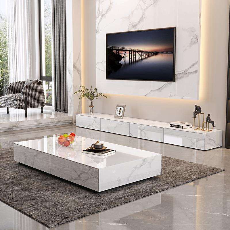 意式极简亮光岩板地台电视柜现代简约客厅小户型带抽屉实木落地柜