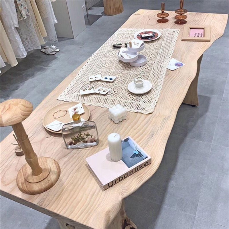 实木板松木整张定制原木不规x则自然边整板吧台大板茶桌会议桌面
