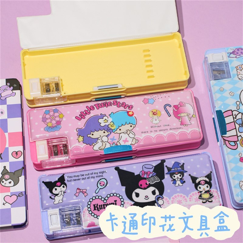 带卷笔刀铅笔盒i库洛米双面儿童学生多功能卡通印花软质笔袋文具