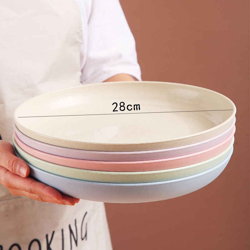 小麦秸秆盘子圆盘大号深盘圆形托C盘家用塑料防摔11英寸菜盘果盘