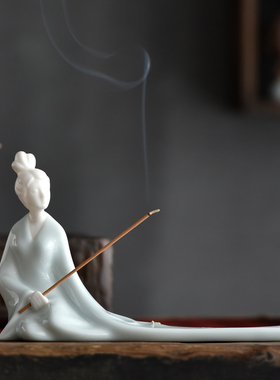 创意中式古代仕女陶瓷人物线香插香座熏香炉家居茶道X香道摆件禅