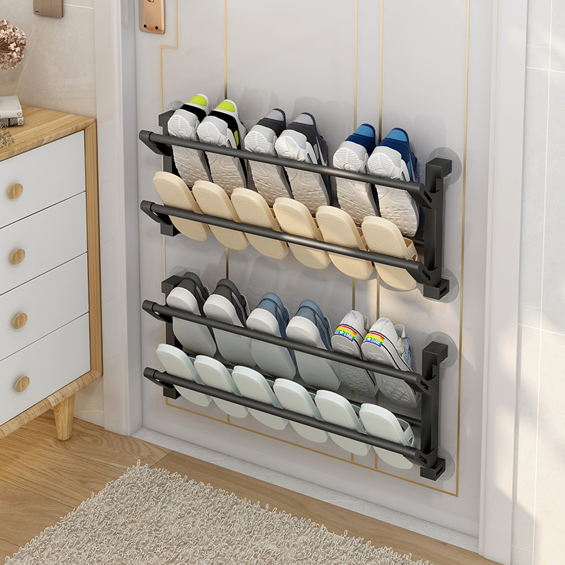 浴室拖鞋架门后免打孔壁挂式卫生间厕所墙壁沥水鞋子W架收纳置物