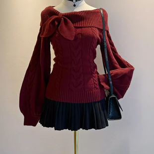 原创秋冬古早vintage毛衣奈奈风学院风兔耳套头收腰早秋针织衫 女