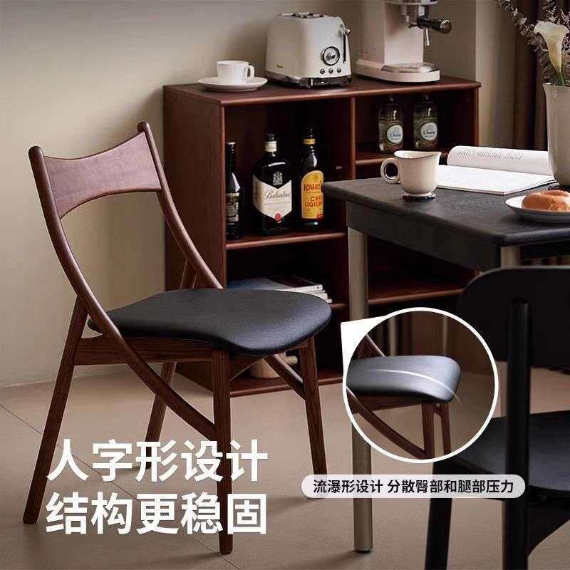 轻奢中古复古椅子家用实木餐厅餐椅北欧靠背椅简约设计师猫耳椅子