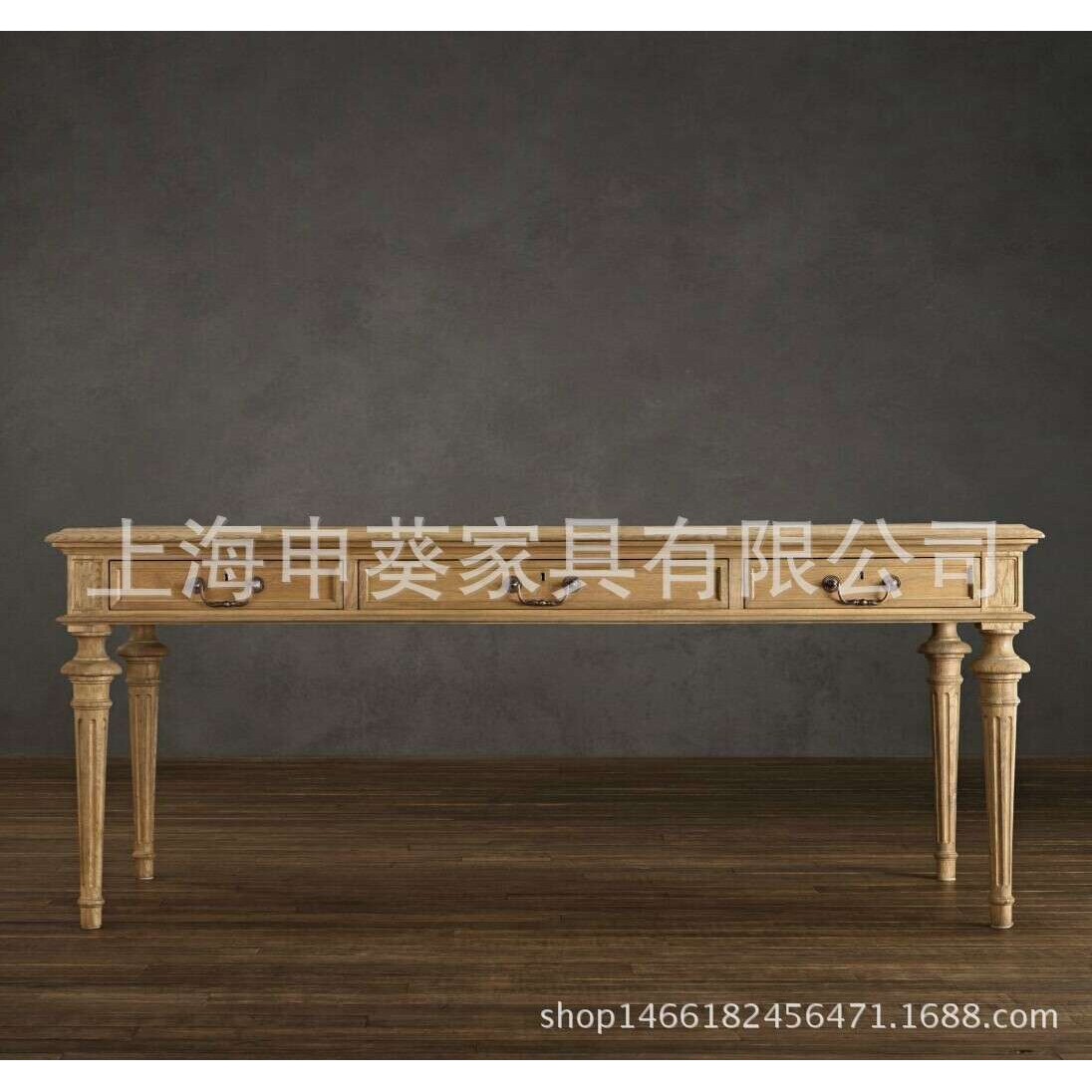 美式复古做旧书桌 欧式全实木书桌 复古简约写字台电脑桌学习桌