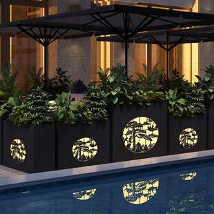 户外铁艺花箱围栏室外摆街道不锈钢花槽长方形花盆售楼部广场花坛