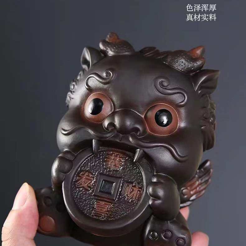 紫陶招财貔貅茶宠摆件茶桌茶盘可养茶玩茶宠物装饰品摆件茶具配件
