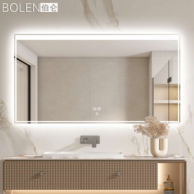 BOLEN伯仑方形酒店浴室镜子家用卫生间壁挂墙触摸化妆led灯智能镜