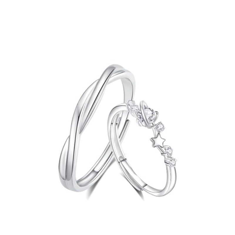 TRUE ME 999足银甜蜜星球情侣一对戒指轻奢气S质百搭简约开口刻字