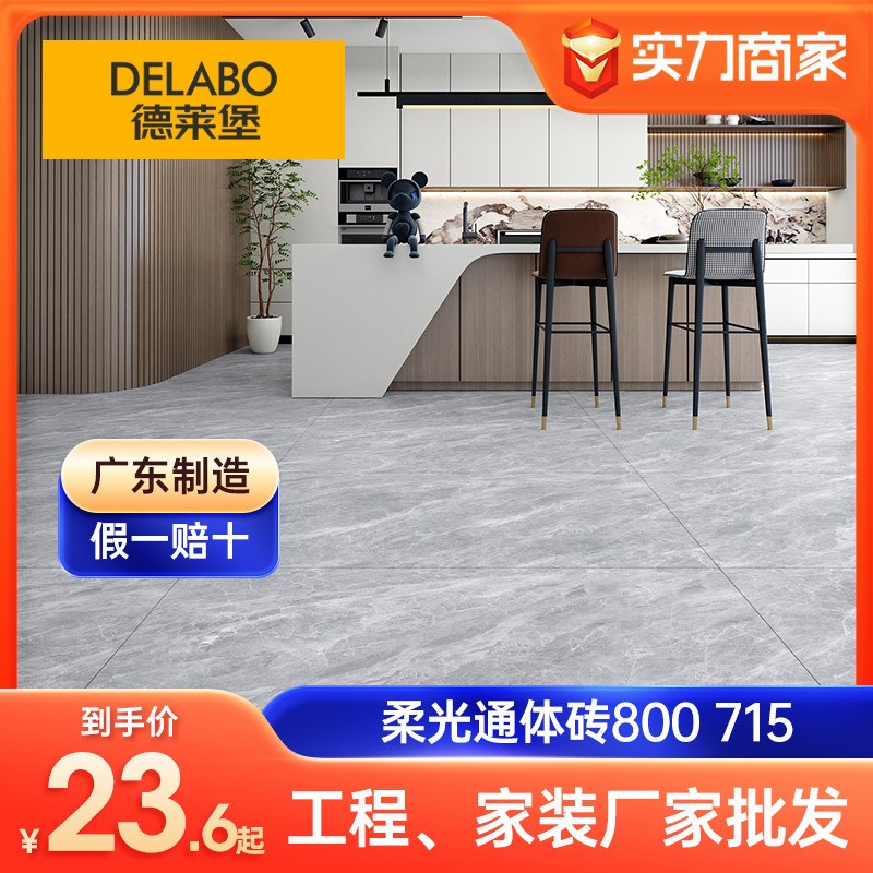 德莱堡柔光连纹通体大理石地v砖客厅防滑通体800x800地板砖