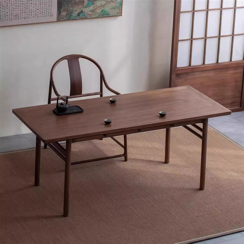新中式黑胡桃实木泡茶桌椅组合家客E厅茶室高端茶台几书桌一体两