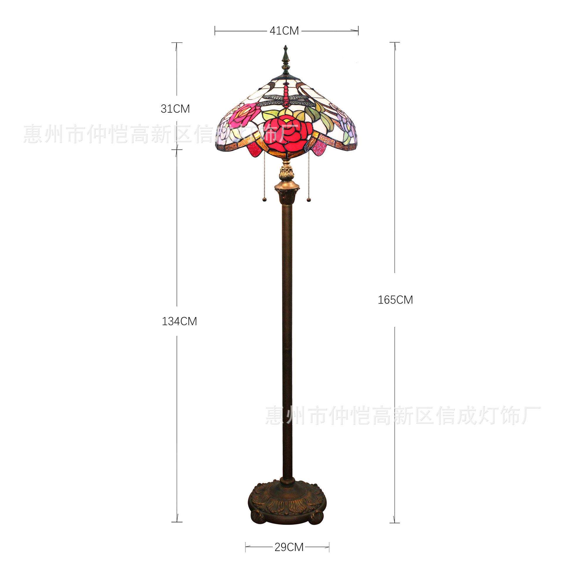 纯手工红色玫瑰花站立灯新中式餐厅卧室别墅蜻蜓档蒂凡尼落地灯