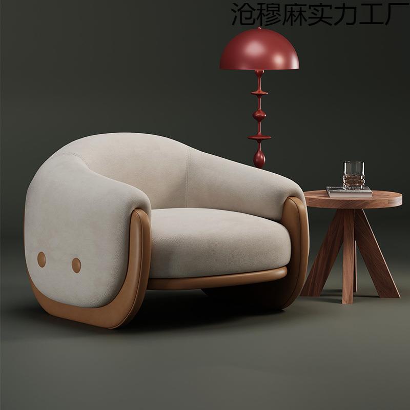 休闲椅奶油北欧单人沙发椅休闲小户型布艺懒人躺椅阳台客厅卧室风