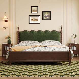 中古风涟漪实木床现代复古设计师款主卧1.8米小户型波浪双人床婚