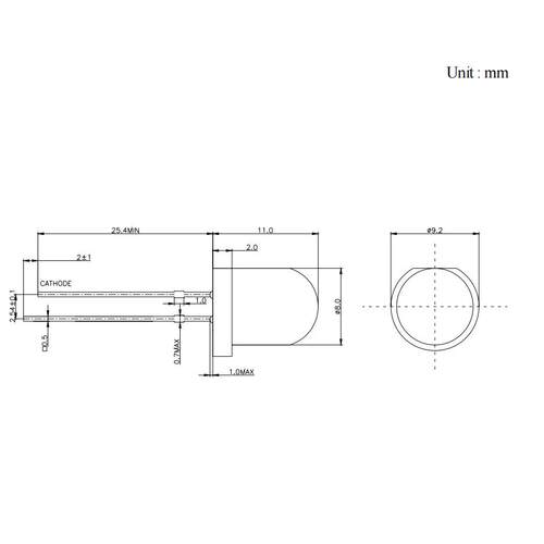 LED发光二极管F8/8mm圆头透明长脚有边 白红蓝绿黄 直插LED灯珠