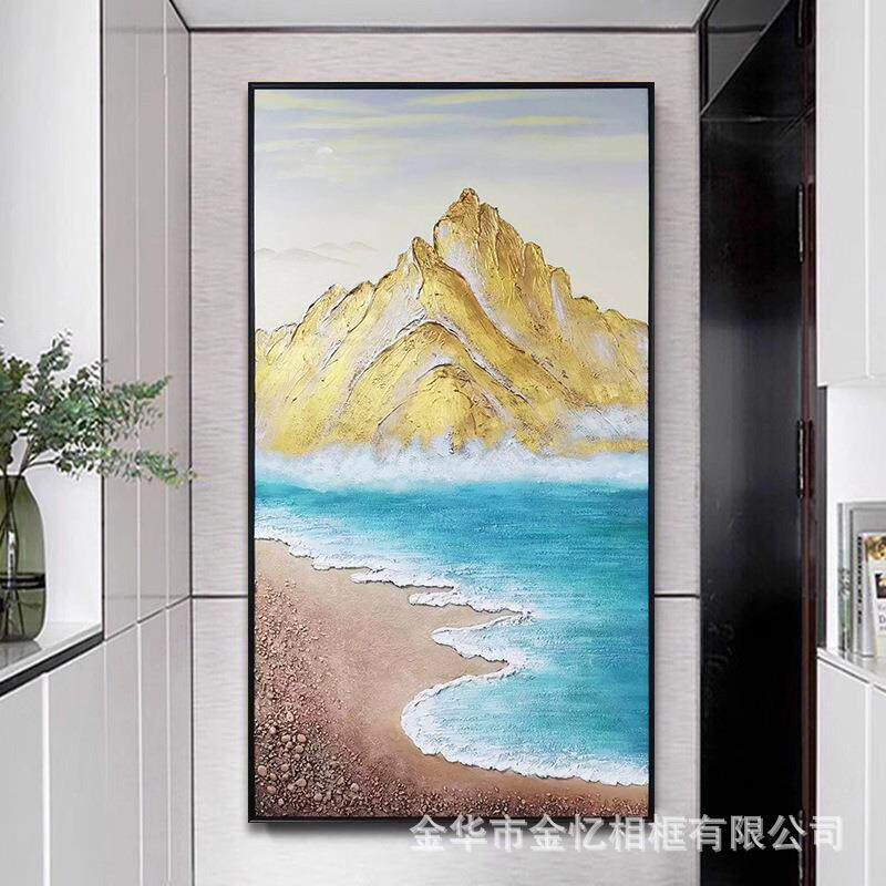 纯手绘金山海景客厅玄关立体实物装饰画莫奈日出印象风景油画挂画