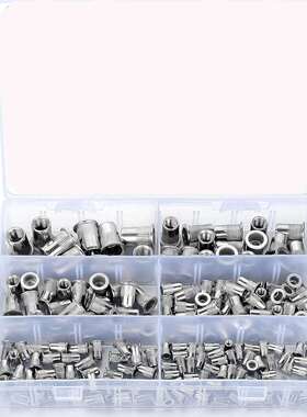 跨境185PCS 盒装 M3-M10/304不锈钢铆钉平头螺纹螺母组合套件