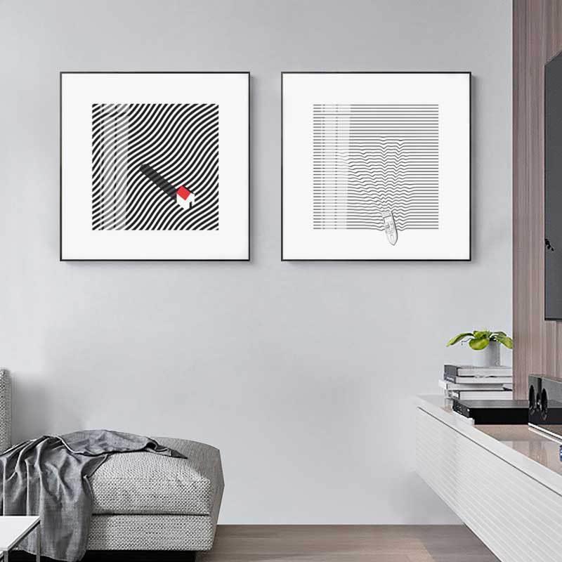 现代简约小众装饰画客厅画玄关壁画墙画设计师挂画正方形组合套画