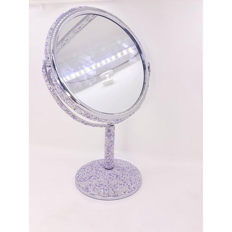 台式高档镶钻高脚k镜电镀圆形双面化妆镜不锈钢镜一个0.45kg