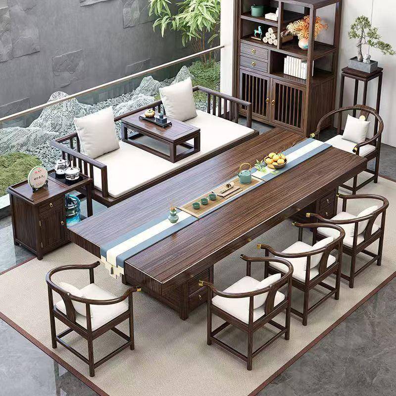 乌金木实木大板茶桌罗汉床组合新中式客厅办公室茶几喝茶桌泡茶台