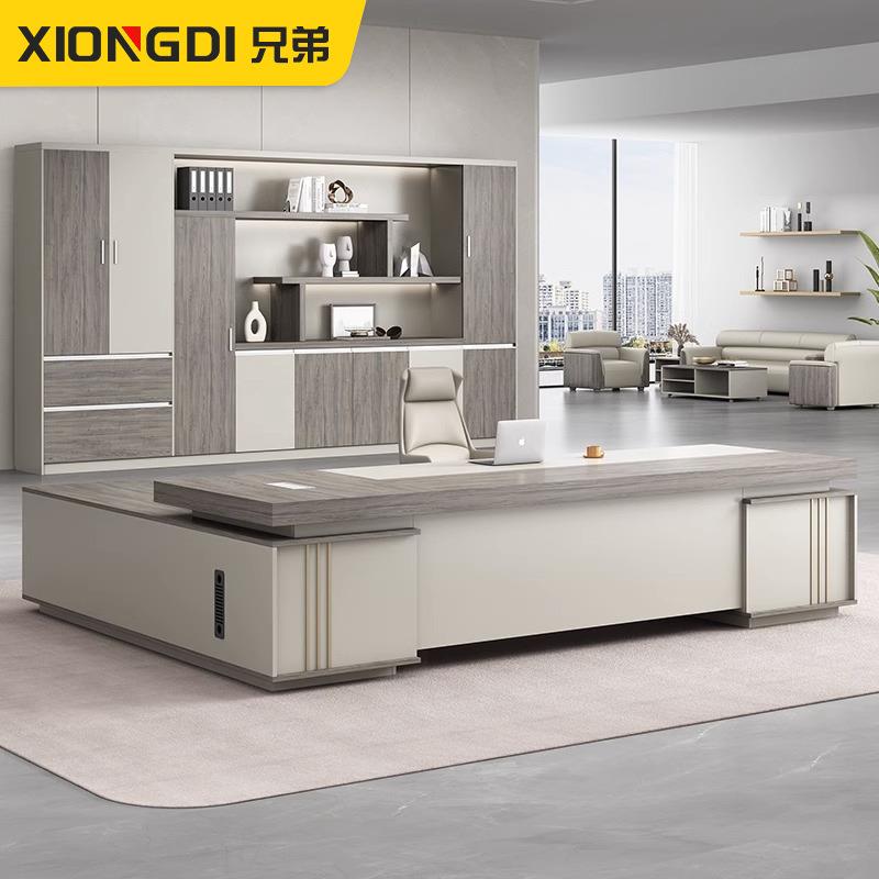 老板办公桌简约现代总裁桌椅组合大班台经理主管办公室家具双侧柜