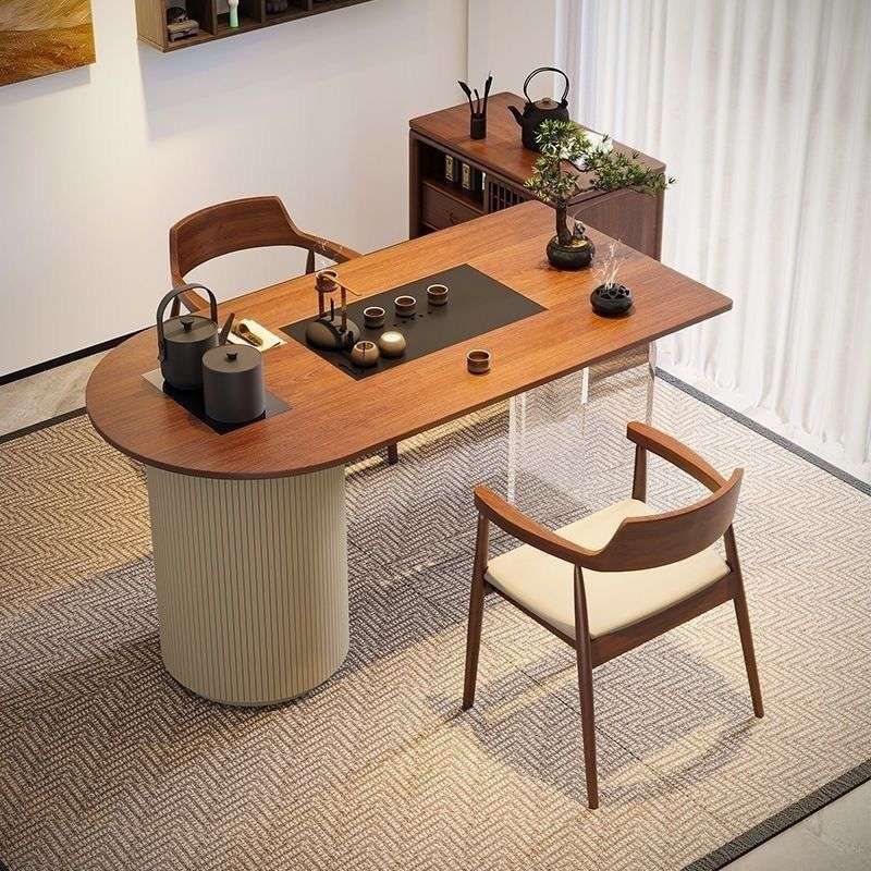 现代简约实木茶桌椅组合小户型家用阳台功夫小茶台胡桃色泡茶桌