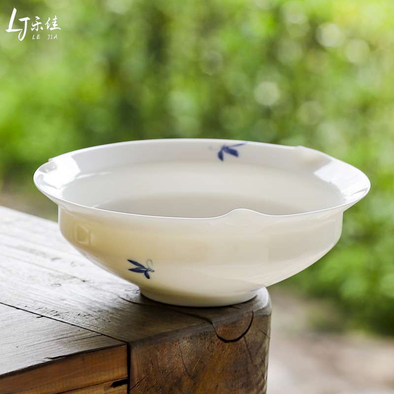 乐佳 白瓷手绘蝴蝶兰花壶承茶道配件多用盘子茶点盘 家用干泡盘子