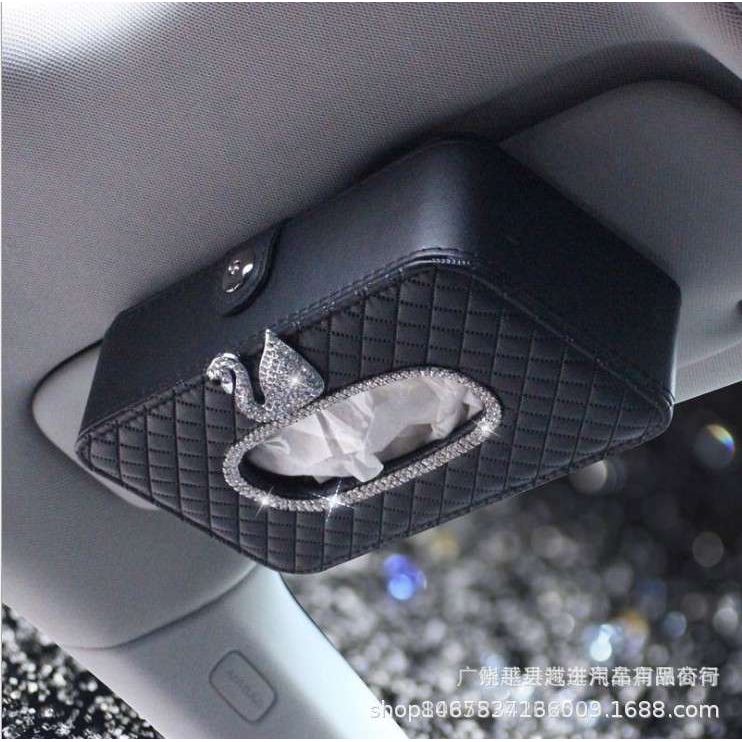 镶钻天鹅挂饰抽纸盒车载车用创意吸顶式遮阳板纸巾盒汽车用品