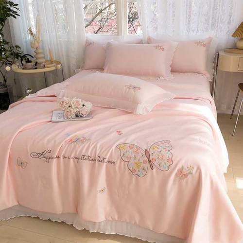 清新可水洗刺绣毛巾印花少女心轻薄夏凉被四件套二零二五年款