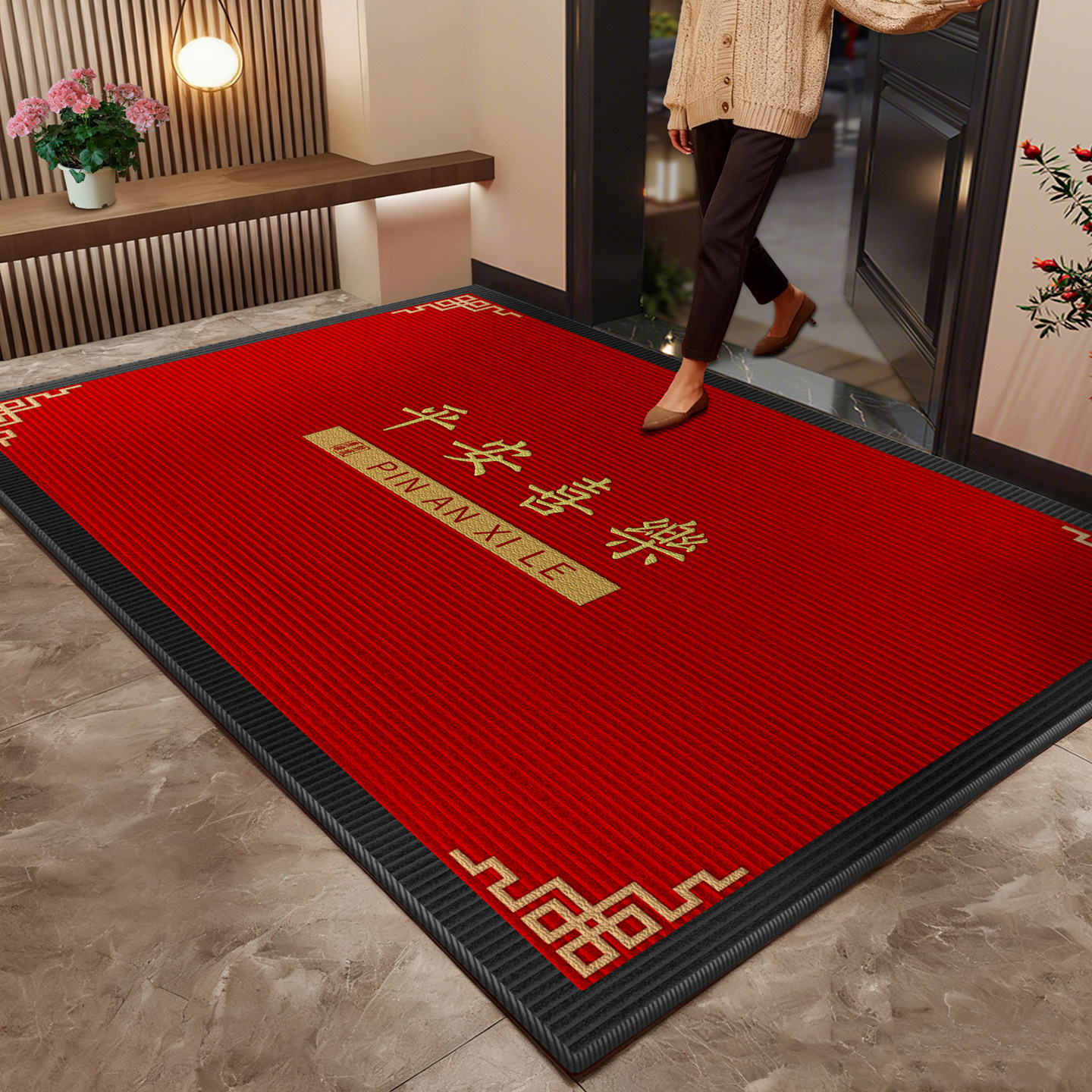 新疆包邮入户门地垫高级进门地毯红色家用门垫玄关门口垫子门外防