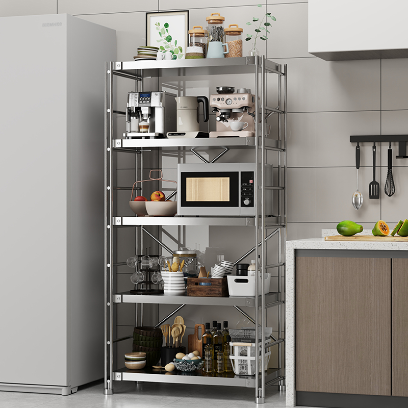 厨房不锈钢置物架落地烤箱微波z炉收纳架家用货架阳台多层储物架