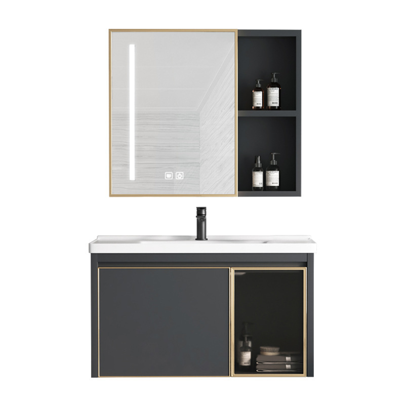 简约岩板太空铝浴室柜陶瓷一体y盆组合化妆室洗手盆洗脸洗漱桌镜