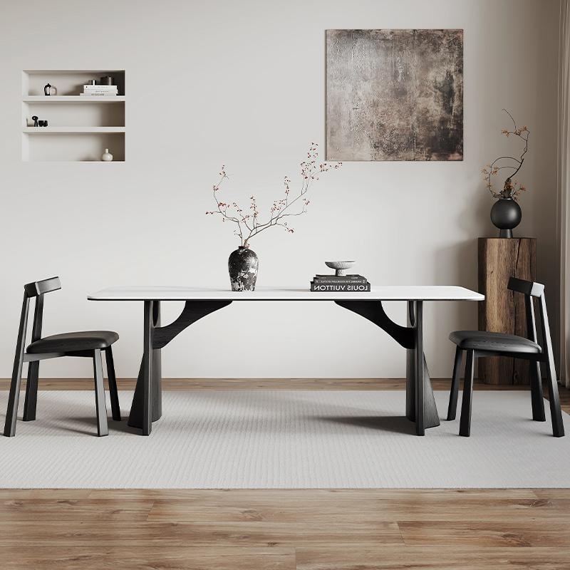 法式复古风实木岩板餐桌家用轻奢现代简约小户型白蜡木Z餐桌椅组