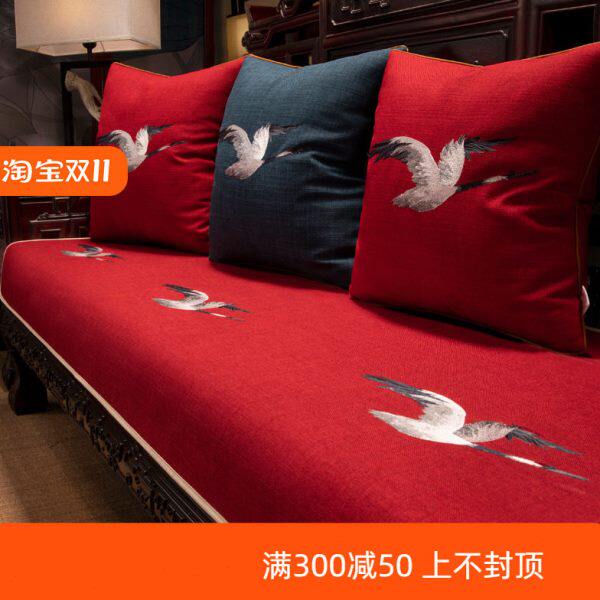 新中式罗汉床棉麻盖布家具盖巾四季通用防滑沙发垫红木尺寸可定制